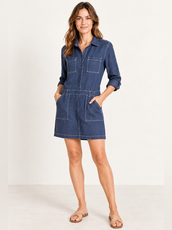 Michael Stars Dresses & Skirts - Michael Stars Pilar Shirt Dress 100% Linen  Denim Look Women’s S